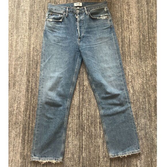 Agolde Distressed Riley Jeans, High Rise, Button Fly, Size 28 (6) - Picture 3 of 10